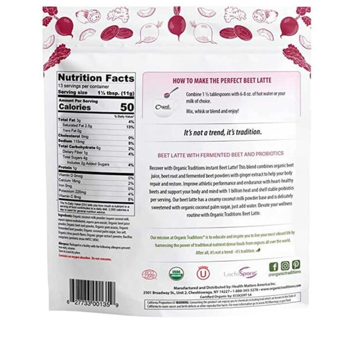 Organic Traditions Beet Latte With Fermented Beet & Probiotic 150 g