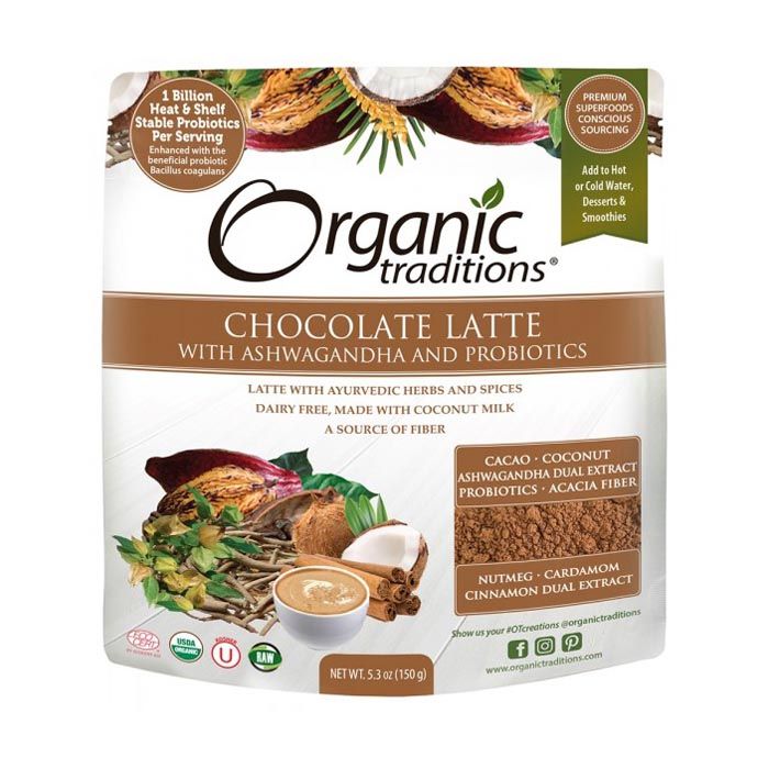 لاتيه شوكولاتة مع اشواغاندا وبروبيوتيك من Organic Traditions - وزن 150 جم