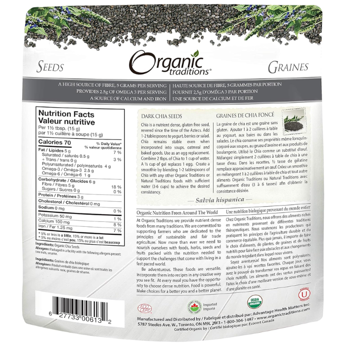 Organic Traditions Dark Chia Seeds 227 g