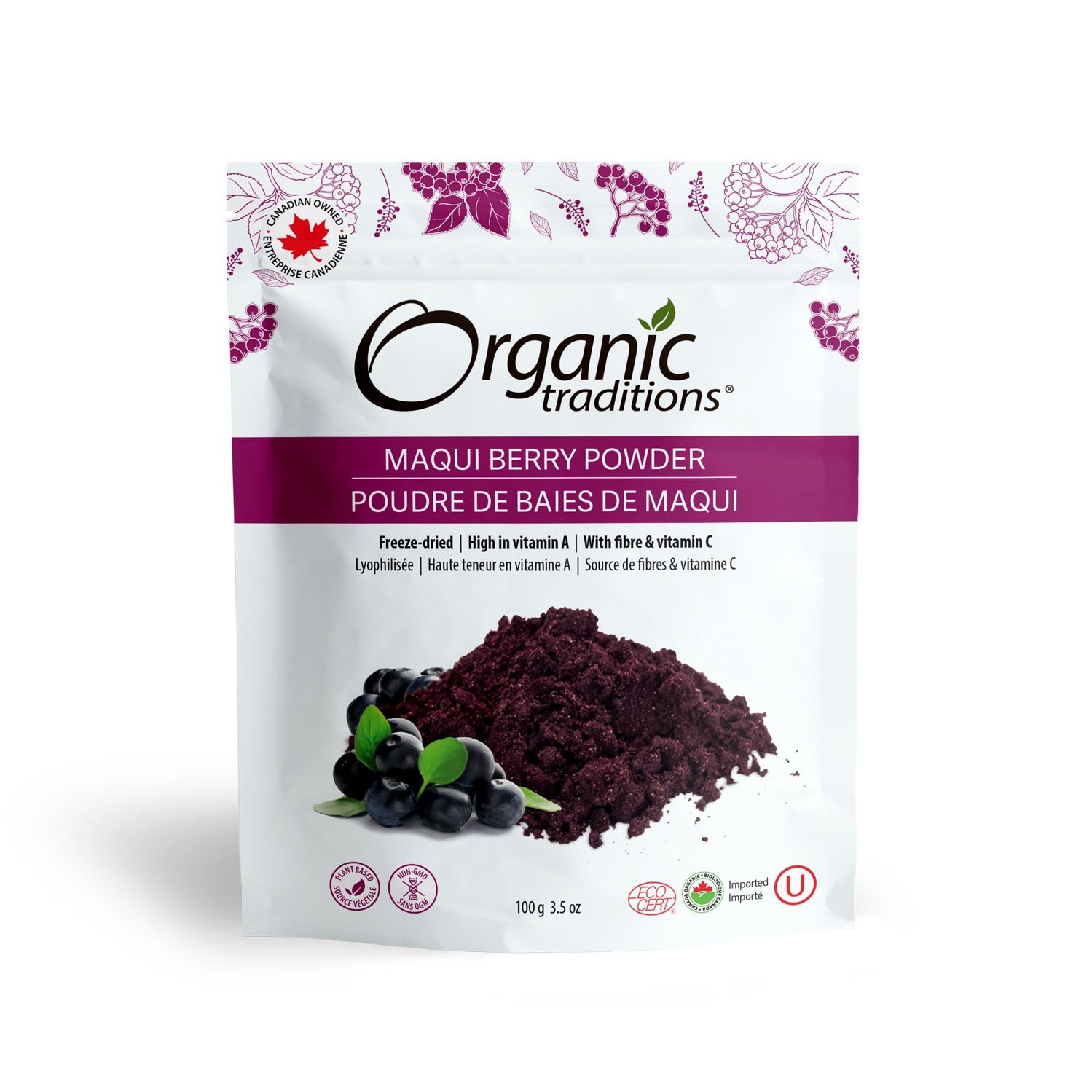 Organic Traditions Freeze Dried Maqui Berry Powder, Organic Antioxidant Superfruit, Gluten-Free - 100g