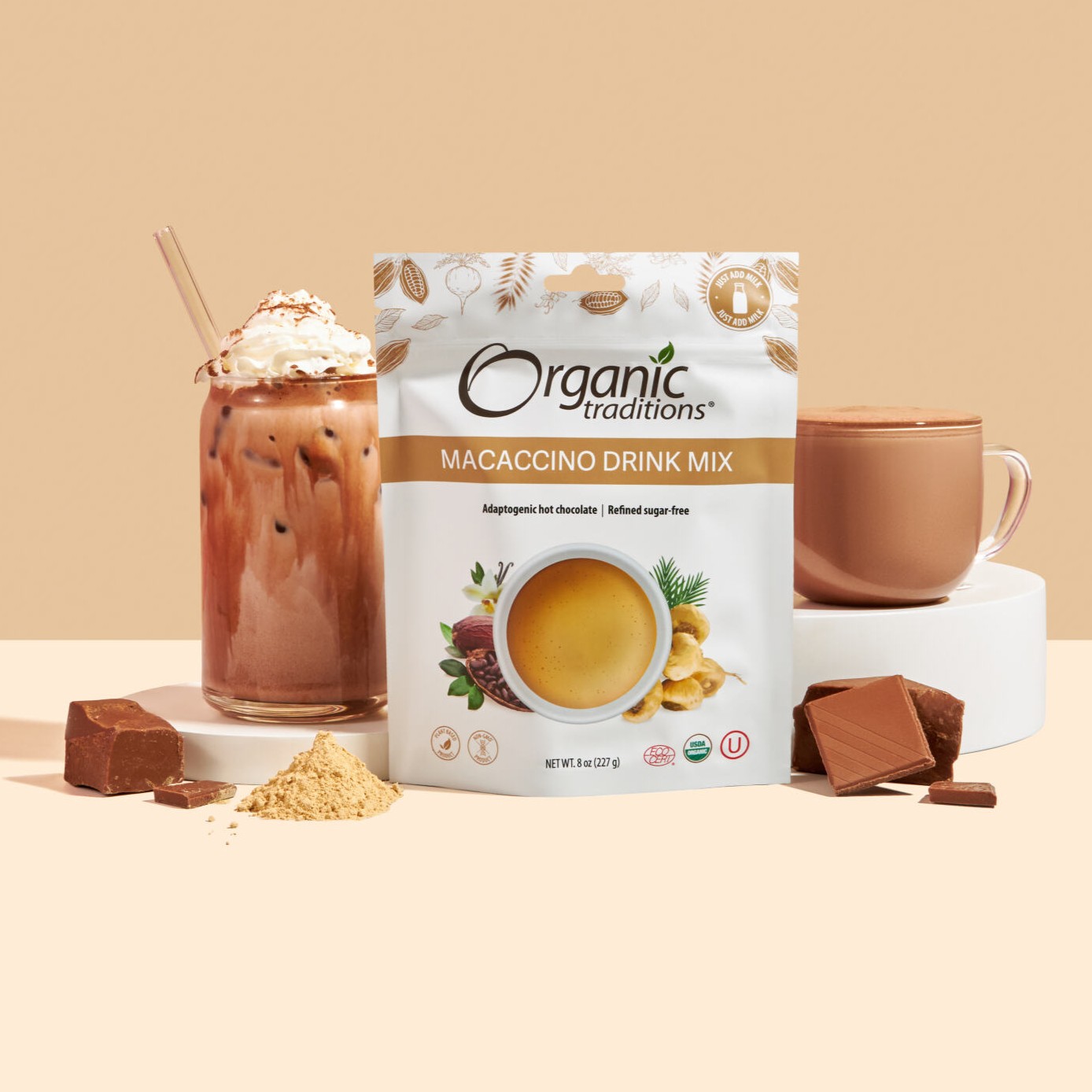 Organic Traditions Macaccino Drink Mix, Energizing Maca-Cacao Blend, Coffee Alternative, Vegan - 227g