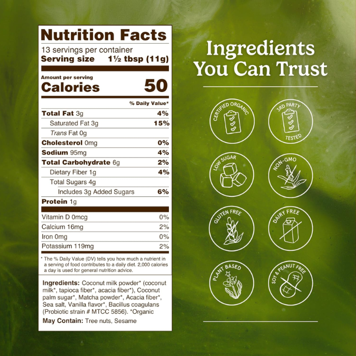 ماتشا لاتيه بالبروبيوتيك من Organic Traditions - وزن 150 جرام