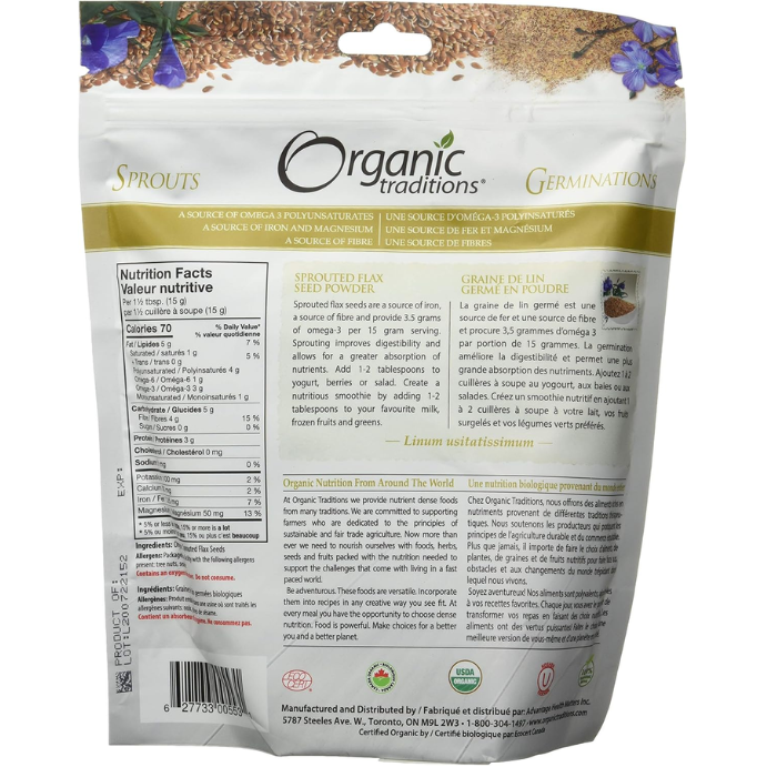 Organic Traditions Sprouted Flax Seed Powder 454 g