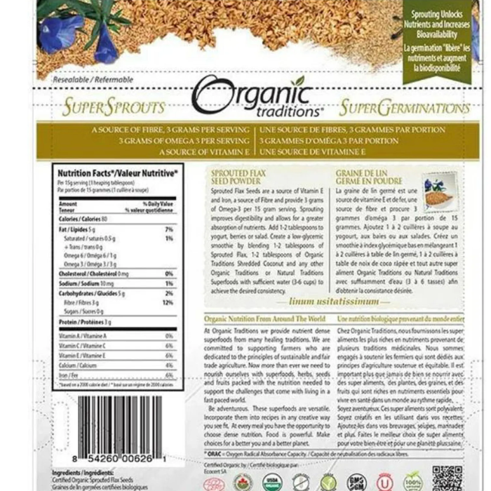 Organic Traditions Sprouted Omega Flax Seed Powder 227 g