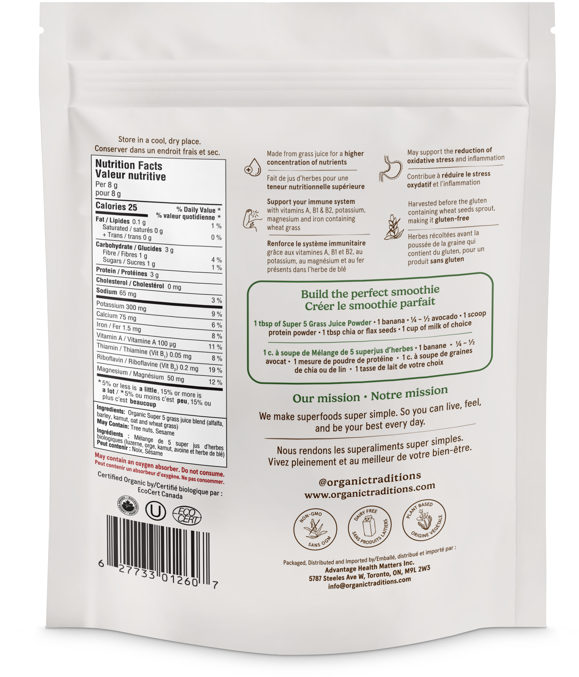 Organic Traditions Super 5 Grass Juice Blend 150g