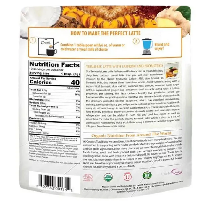 Organic Traditions Turmeric Latte With Saffron & Probiotics 150g