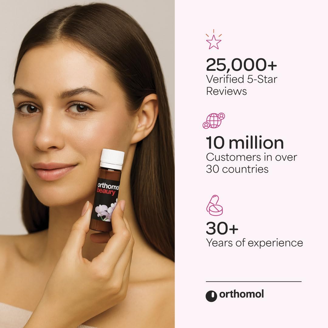 Orthomol Beauty Vial, Collagen, Hyaluronic Acid and Coenzyme Q10 Supplement for Skin, Hair & Nails, 30s
