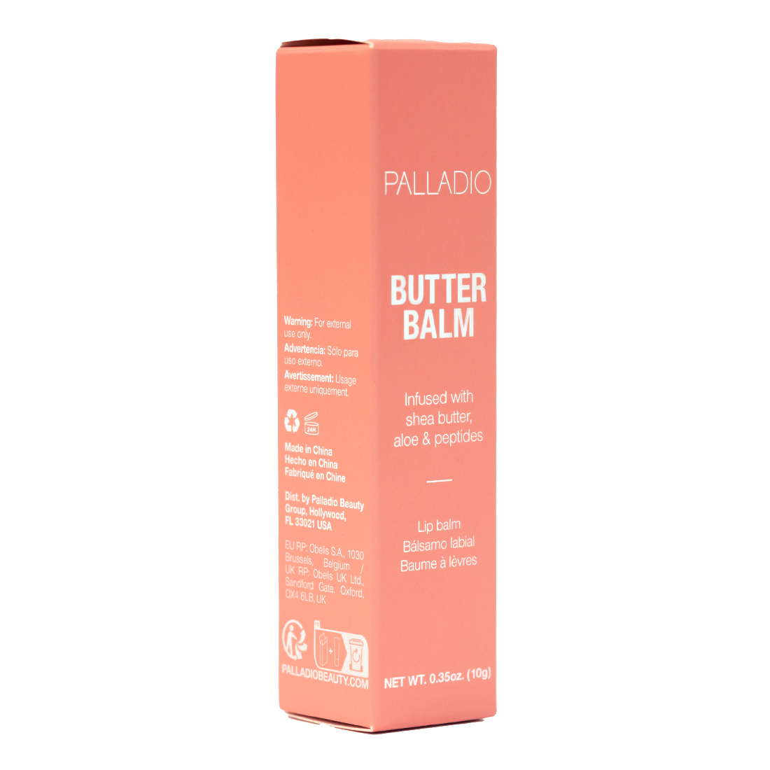 Palladio Butter Balm Tinted Lip Balm Peaches and Cream with Shea Butter & Vitamin E, 10g