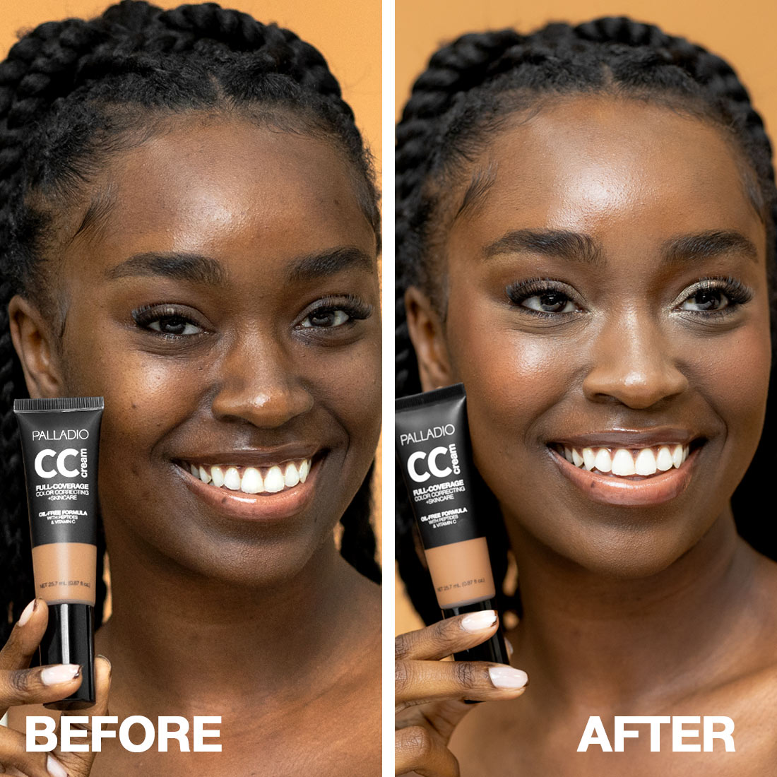 Palladio CC Cream Full Coverage Foundation, Rich 52W, Oil-Free Formula with Peptides & Vitamin C - 25.7ml