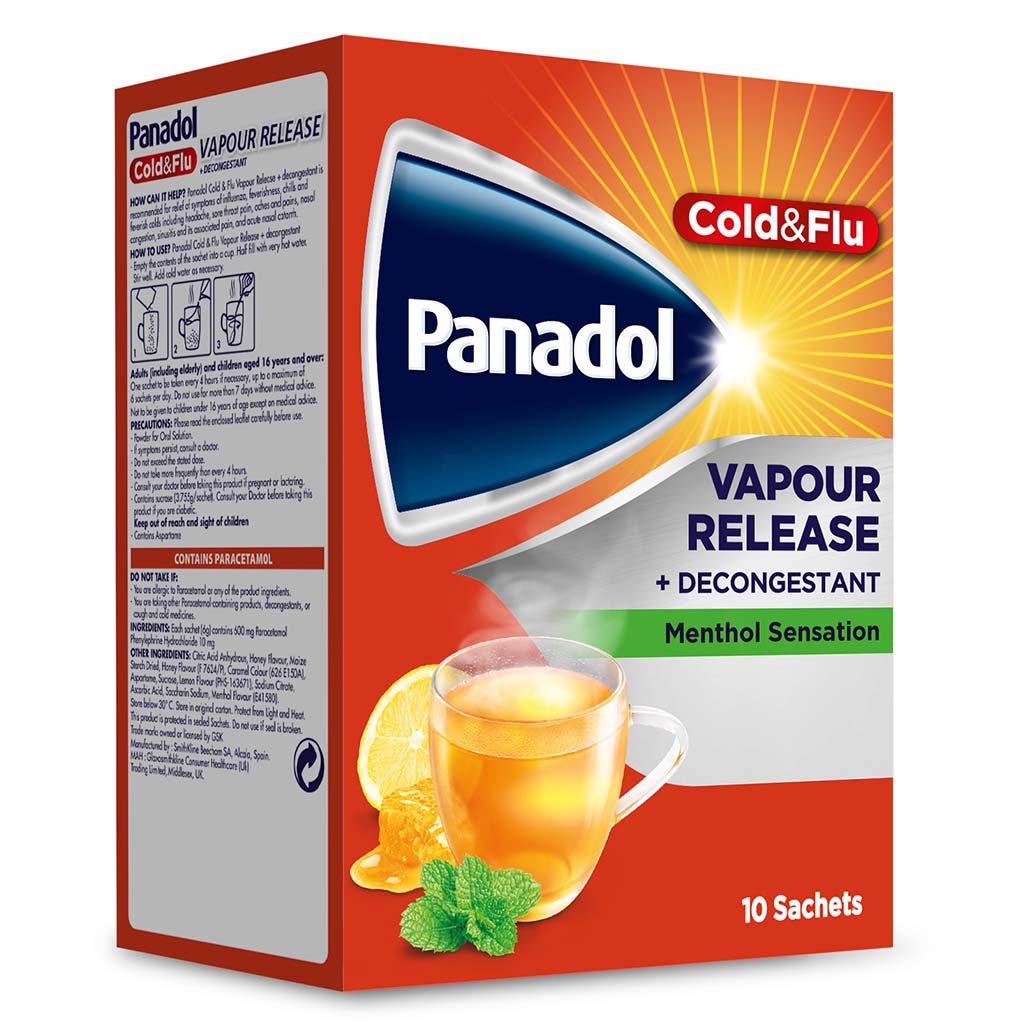 Panadol Cold & Flu Vapour Release - Fast relief from cold & flu symptoms, 10 Sachets
