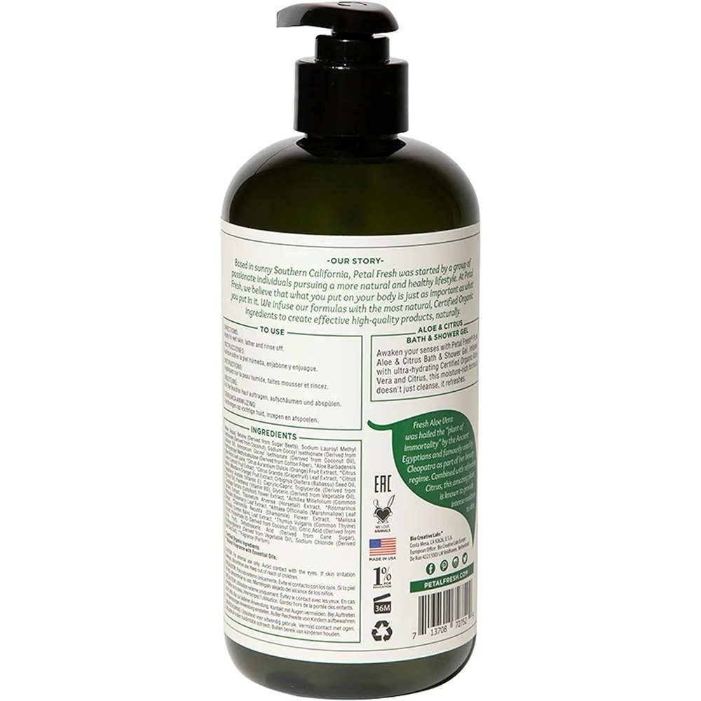 Petal Fresh Pure Refreshing Aloe and Citrus Bath & Shower Gel, Hydrating Daily Body Cleanser, 475ml