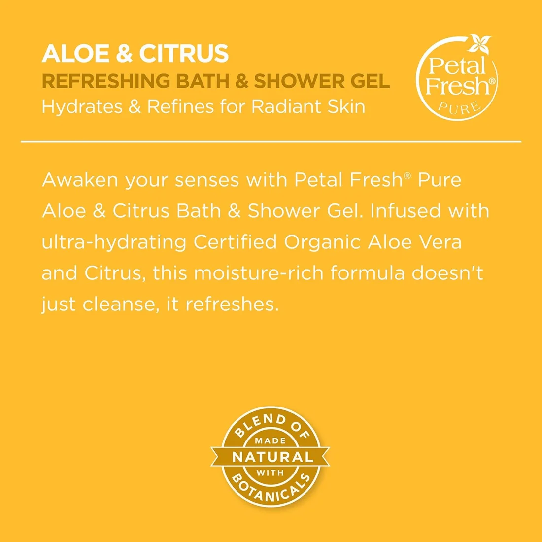 Petal Fresh Pure Refreshing Aloe and Citrus Bath & Shower Gel, Hydrating Daily Body Cleanser, 475ml