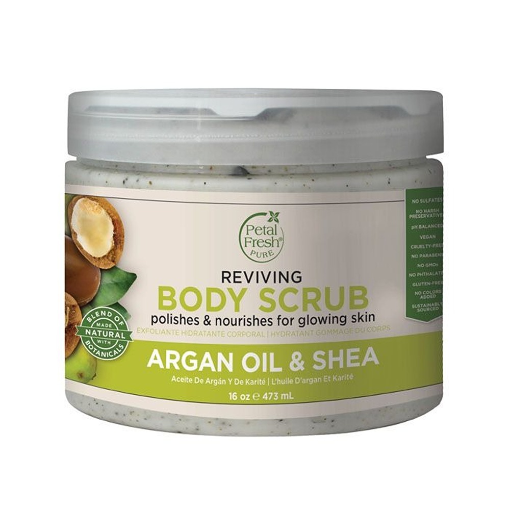 Petal Fresh Pure Argan Oil & Shea Body Scrub -Deep Exfoliation, Hydrating Vegan Scrub for Smooth, Radiant Skin 16 oz