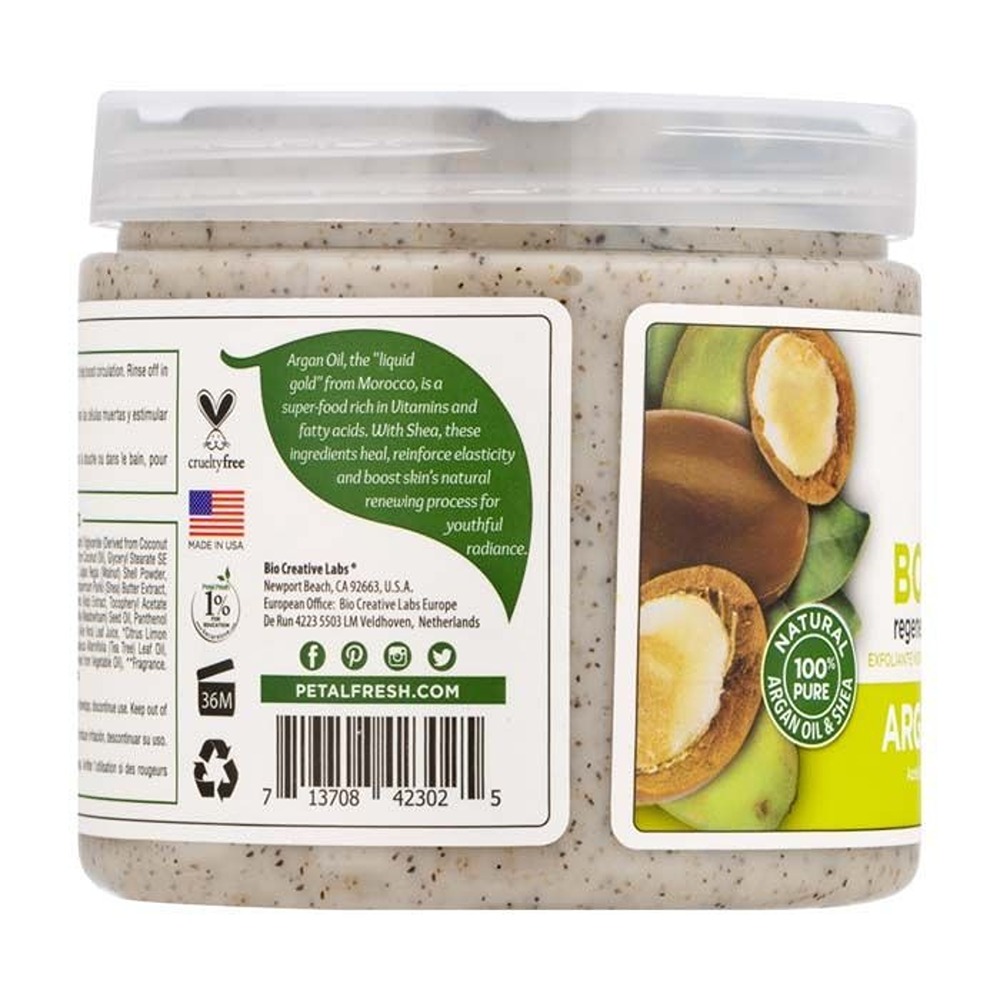 Petal Fresh Pure Argan Oil & Shea Body Scrub -Deep Exfoliation, Hydrating Vegan Scrub for Smooth, Radiant Skin 16 oz