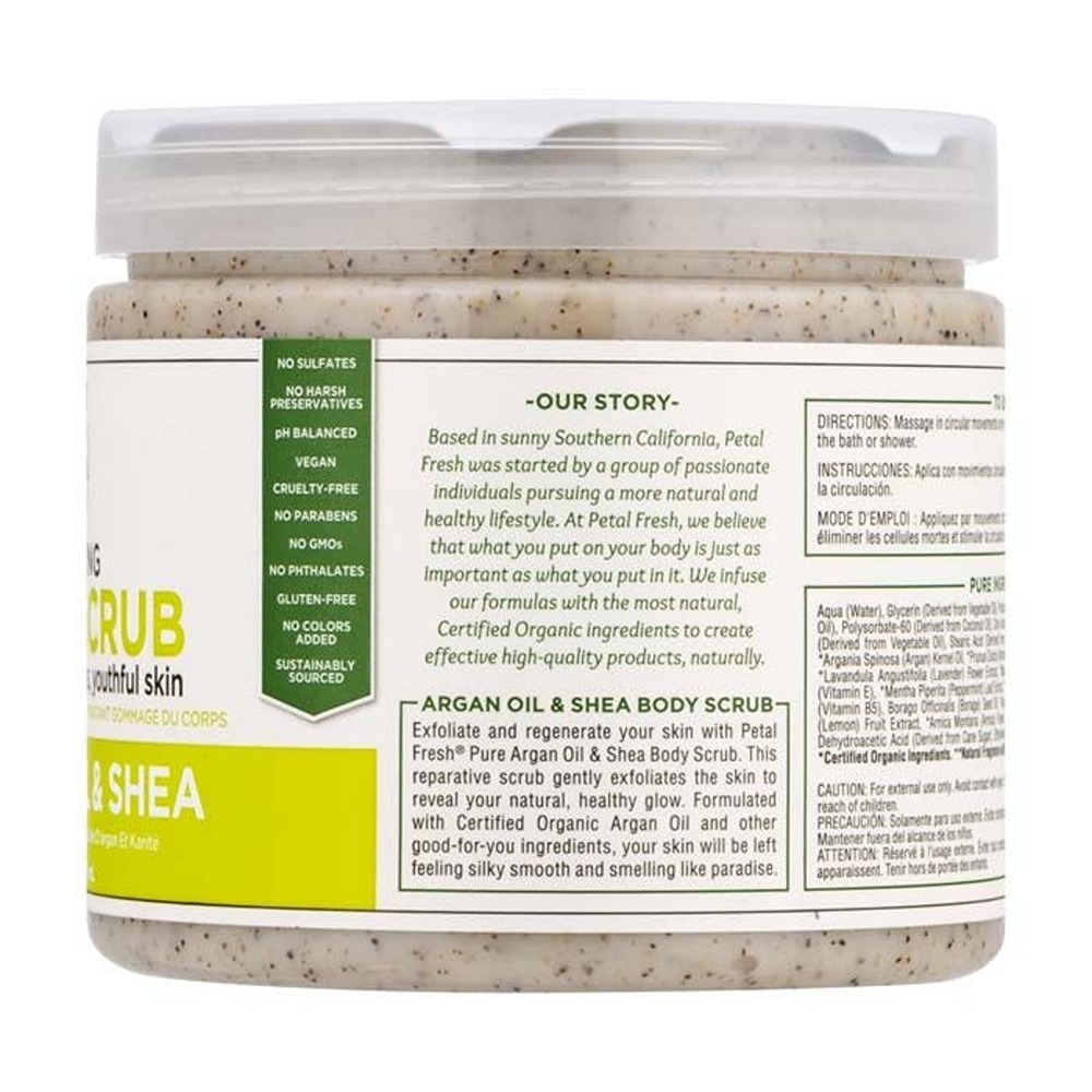 Petal Fresh Pure Argan Oil & Shea Body Scrub -Deep Exfoliation, Hydrating Vegan Scrub for Smooth, Radiant Skin 16 oz