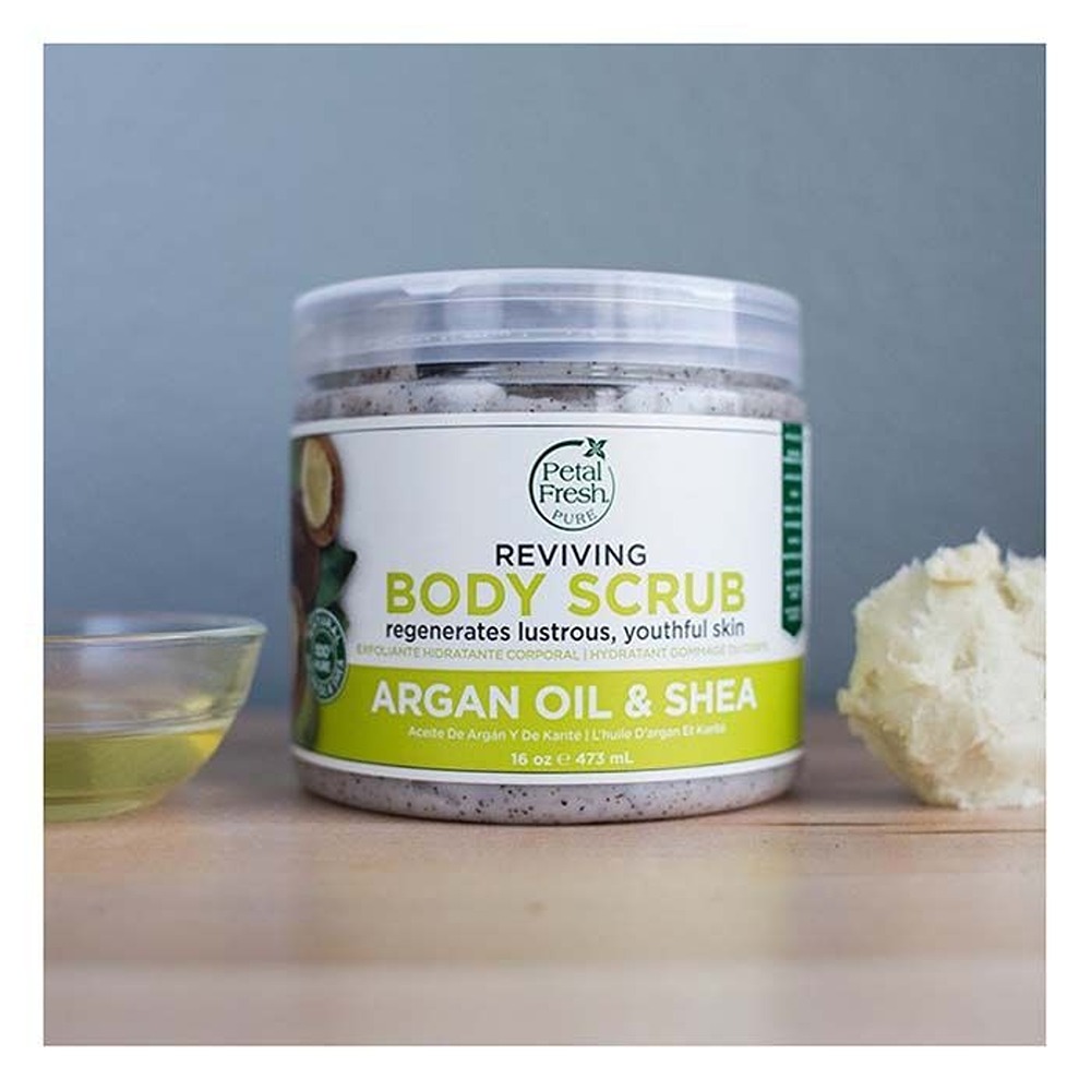 Petal Fresh Pure Argan Oil & Shea Body Scrub -Deep Exfoliation, Hydrating Vegan Scrub for Smooth, Radiant Skin 16 oz