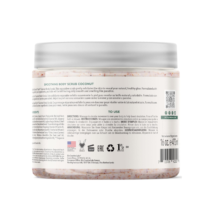 Petal Fresh Pure Coconut Oil Body Scrub- Deep Cleansing, Moisturizing, Natural Exfoliant for Smooth, Radiant Skin 16 oz
