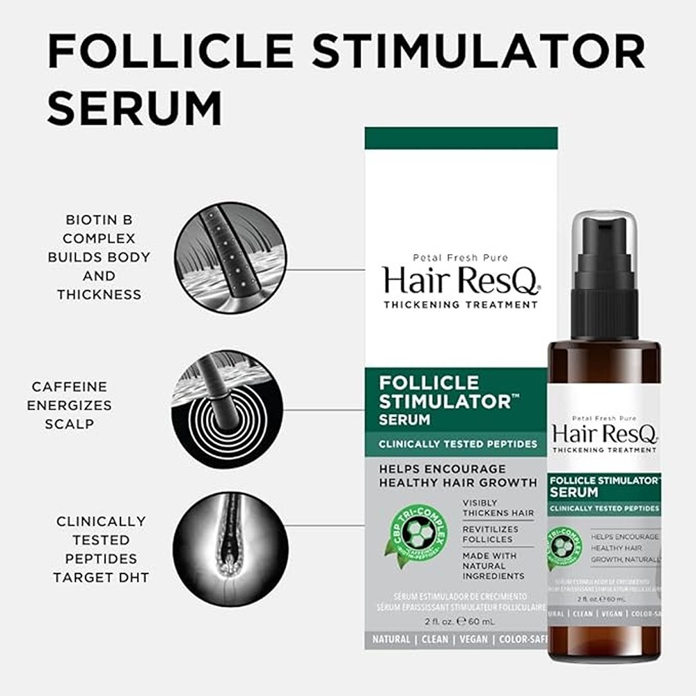 Petal Fresh Pure Hair Resq Follicle Stimulator Serum, Biotin and Caffeine Thickening Treatment for Thinning Hair, 60ml