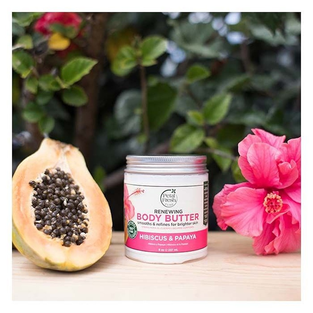 Petal Fresh Pure Hibiscus & Papaya Body Butter - Brightening & Deep Moisture Cream with Organic Botanicals for Dry Skin 8 oz