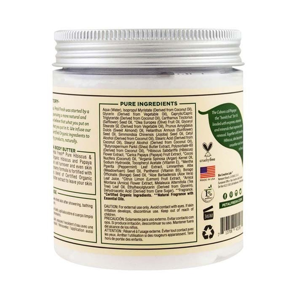 Petal Fresh Pure Hibiscus & Papaya Body Butter - Brightening & Deep Moisture Cream with Organic Botanicals for Dry Skin 8 oz