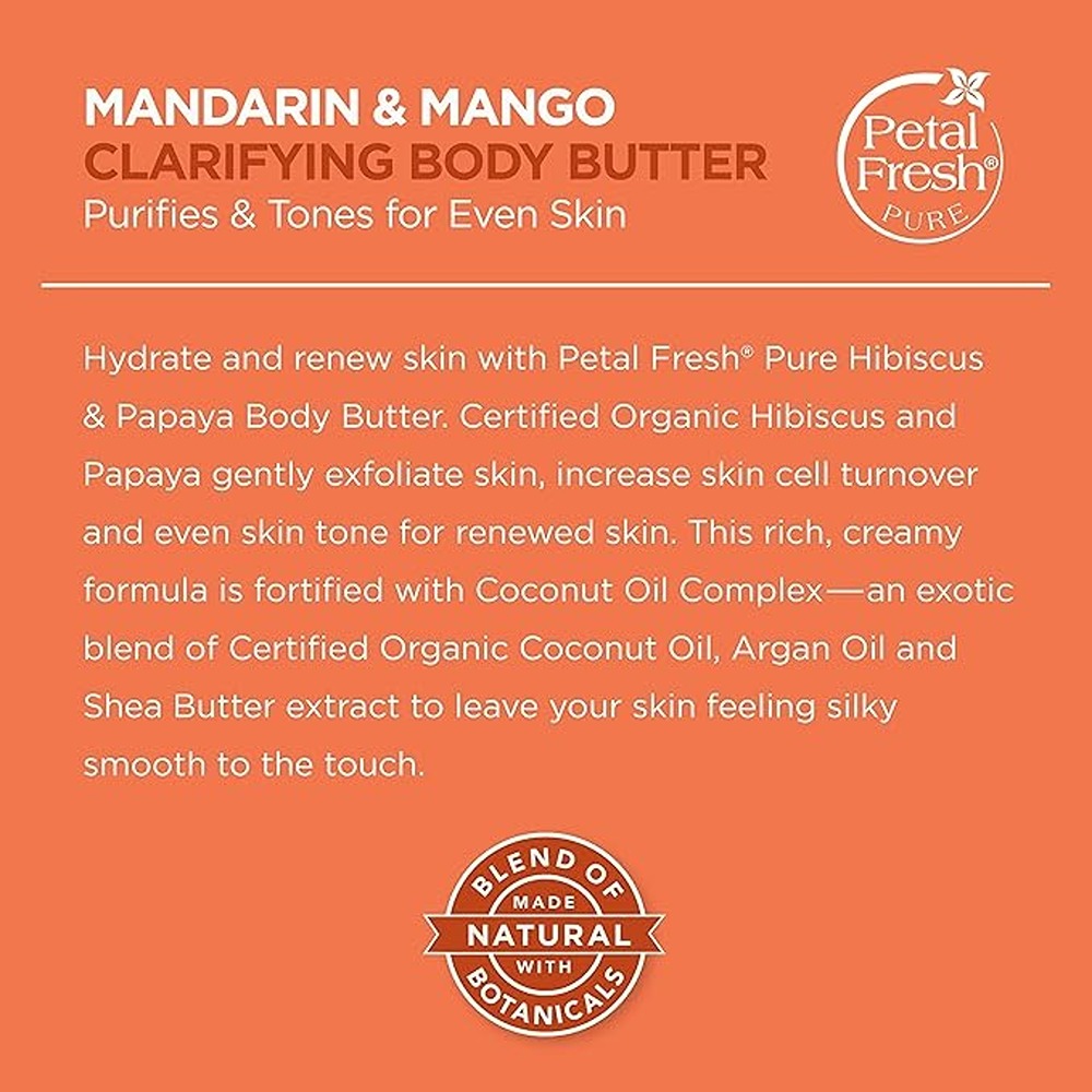 Petal Fresh Pure Mandarin and Mango Body Butter, Deep Moisturizing Vegan Body Cream, 237ml