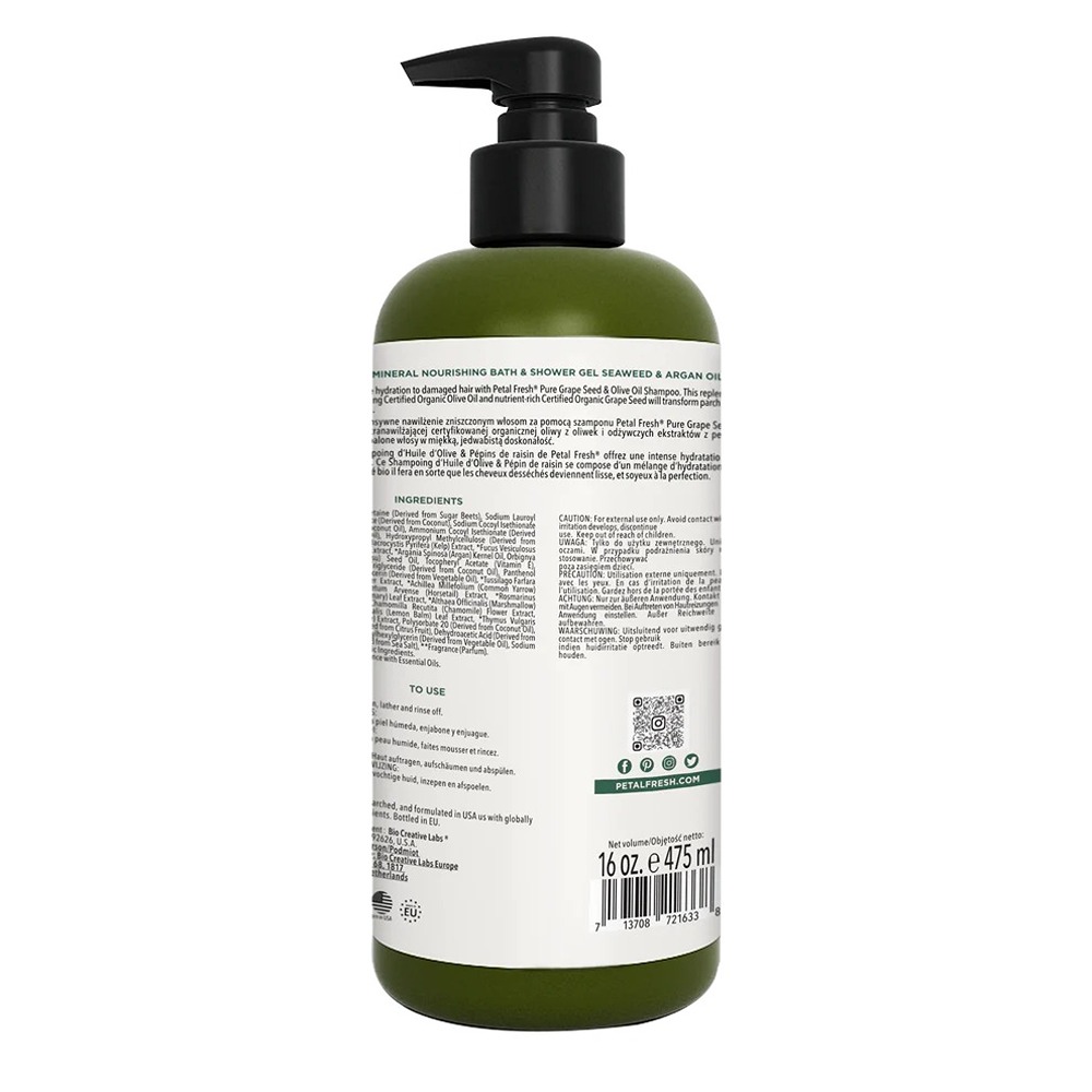 Petal Fresh Pure Hydrating Body Wash, Seaweed and Argan Oil, Moisturizing for Soft Skin, 475ml