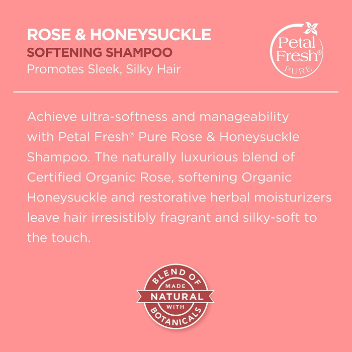 Petal Fresh Pure Rose and Honeysuckle Shampoo, Softening, Hydrating, Vegan Botanical Hair Cleanser, 475ml