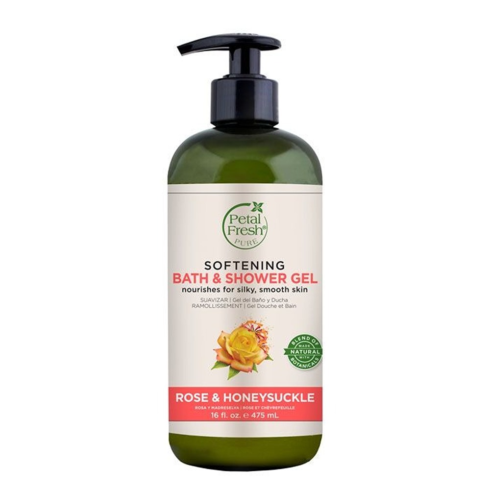 Petal Fresh Pure Rose and Honeysuckle Bath and Shower Gel, Hydrating, Soothing & Floral Skin Cleanser, 475ml