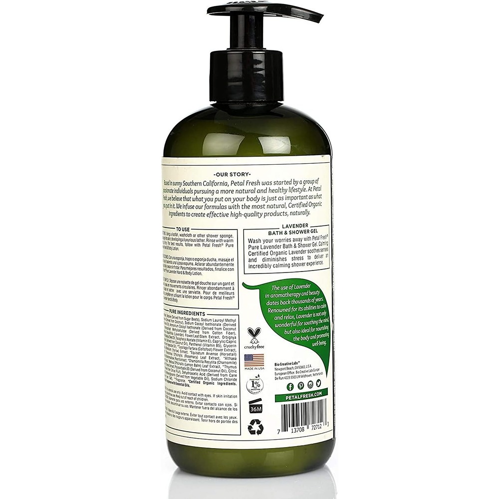 Petal Fresh Pure Rose and Honeysuckle Bath and Shower Gel, Hydrating, Soothing & Floral Skin Cleanser, 475ml