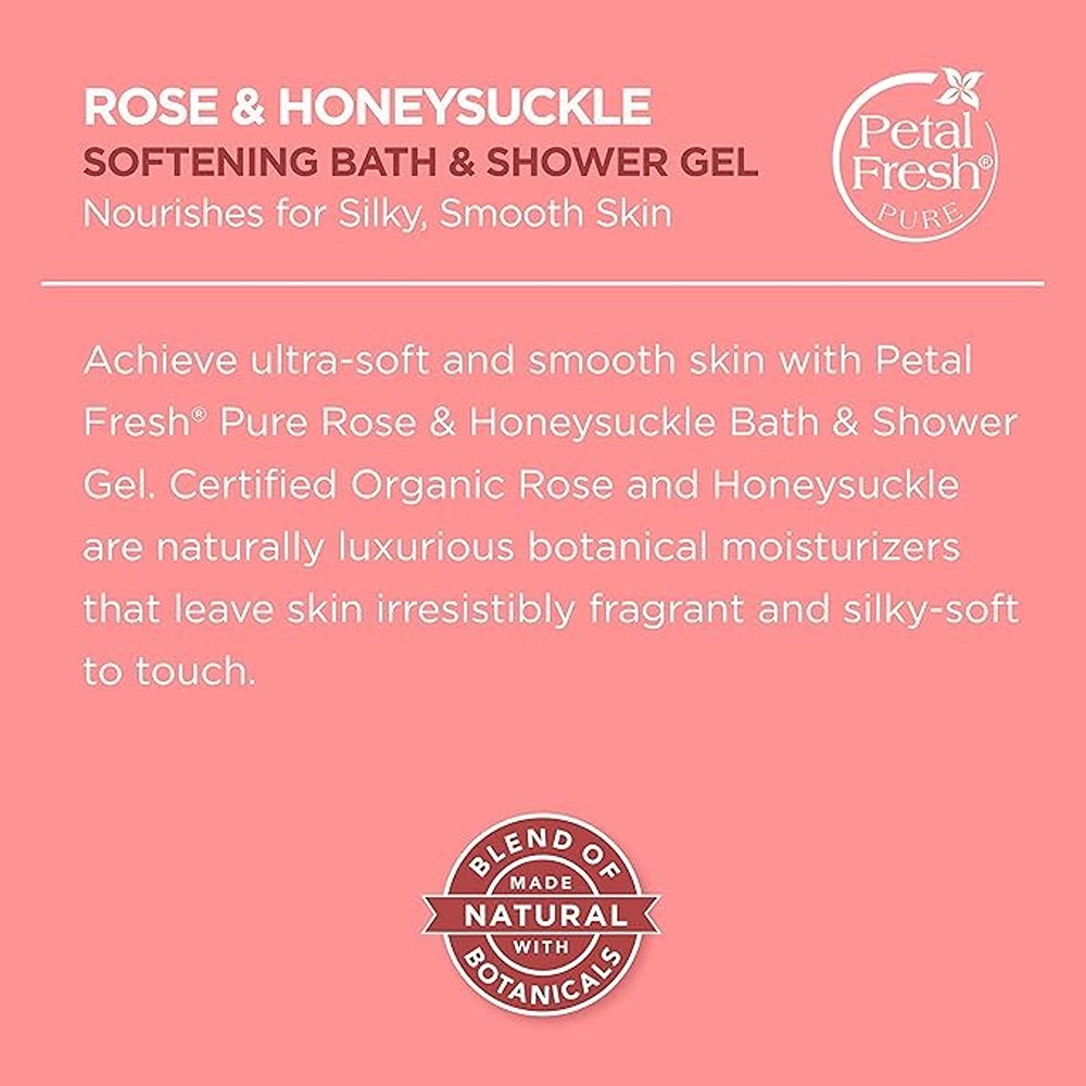 Petal Fresh Pure Rose and Honeysuckle Bath and Shower Gel, Hydrating, Soothing & Floral Skin Cleanser, 475ml