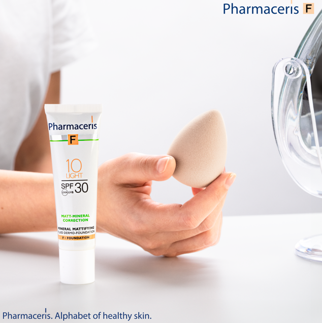 Pharmaceris F Mattifying Fluid Foundation Light 10 (SPF30), Acne-Safe Coverage for Oily and Sensitive Skin, 30ml