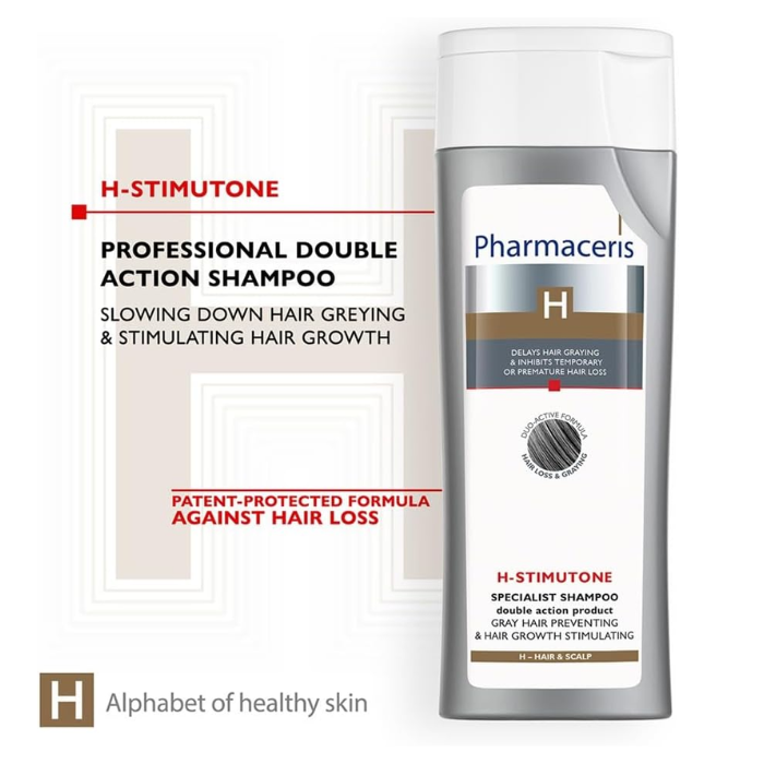 Pharmaceris H Professional Double Action Shampoo, Hair Growth Stimulating & Anti-Dandruff Formula - 250ml