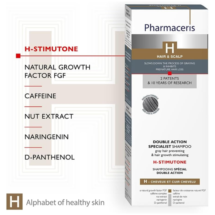 Pharmaceris H Professional Double Action Shampoo, Hair Growth Stimulating & Anti-Dandruff Formula - 250ml