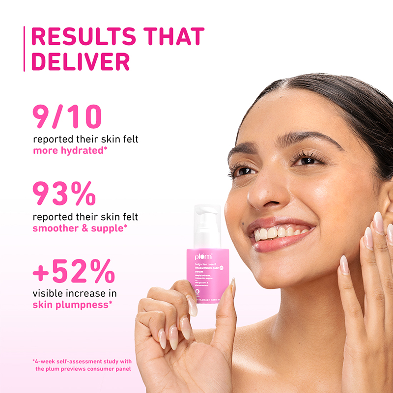 Plum Bulgarian Rose & Hyaluronic Acid 2% Face Serum, Deep Hydration and Plumping Glow, 30ml
