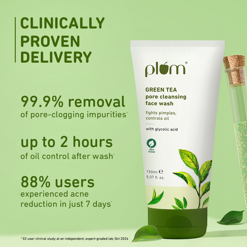 Plum Green Tea Pore Cleansing Face Wash with Glycolic Acid, Oil Control & Anti-Pimple Cleanser, 150ml