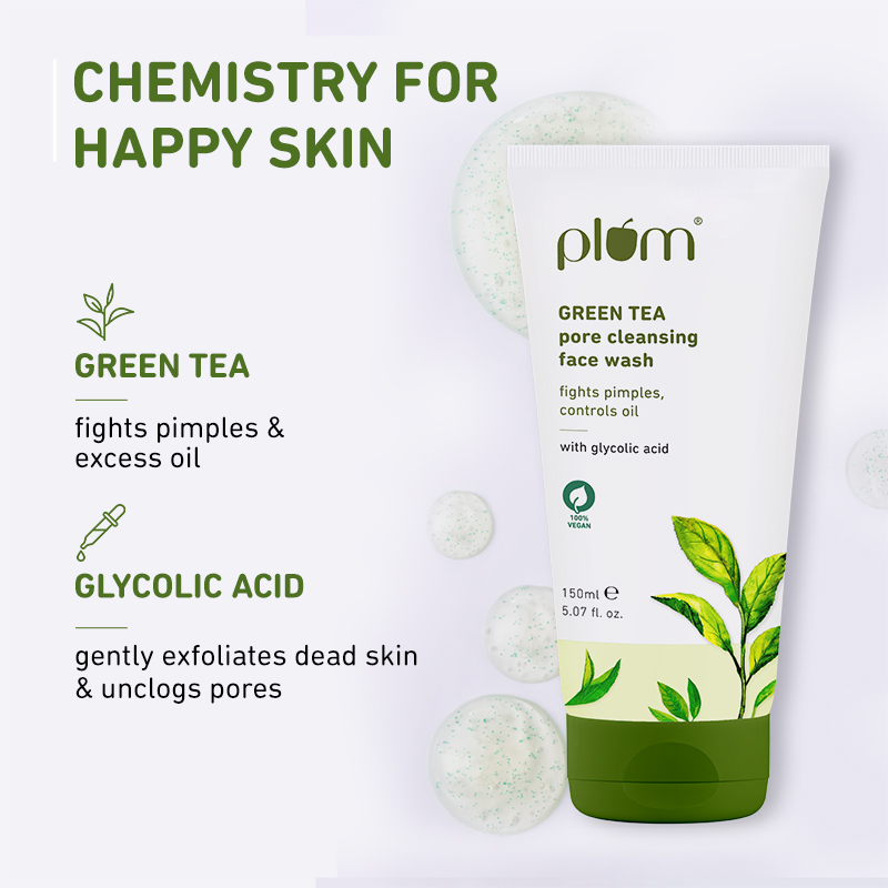 Plum Green Tea Pore Cleansing Face Wash with Glycolic Acid, Oil Control & Anti-Pimple Cleanser, 150ml