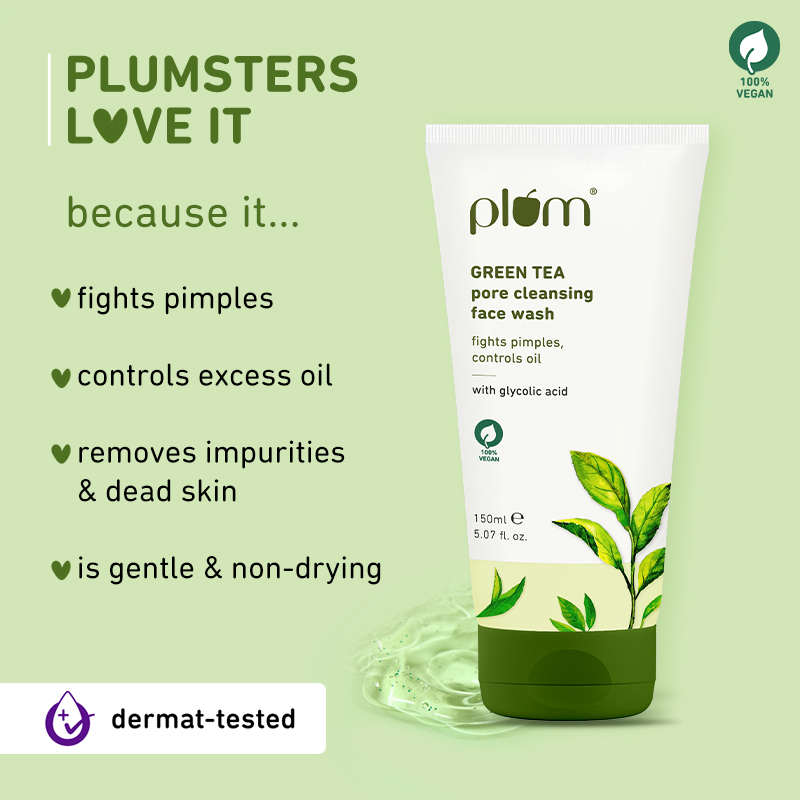 Plum Green Tea Pore Cleansing Face Wash with Glycolic Acid, Oil Control & Anti-Pimple Cleanser, 150ml