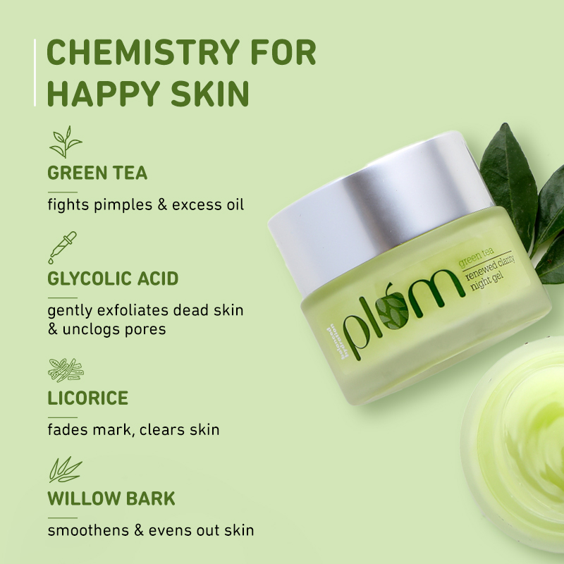 Plum Green Tea Renewed Clarity Night Gel, Oil-Free Acne and Hydration, 50ml
