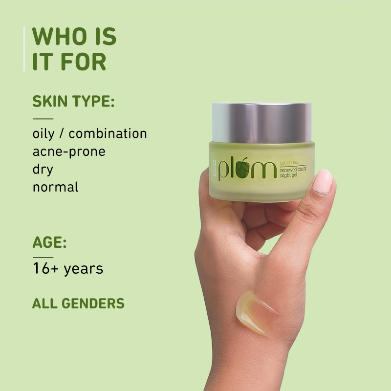 Plum Green Tea Renewed Clarity Night Gel, Oil-Free Acne and Hydration, 50ml