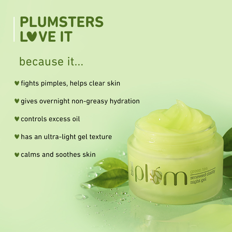 Plum Green Tea Renewed Clarity Night Gel, Oil-Free Acne and Hydration, 50ml