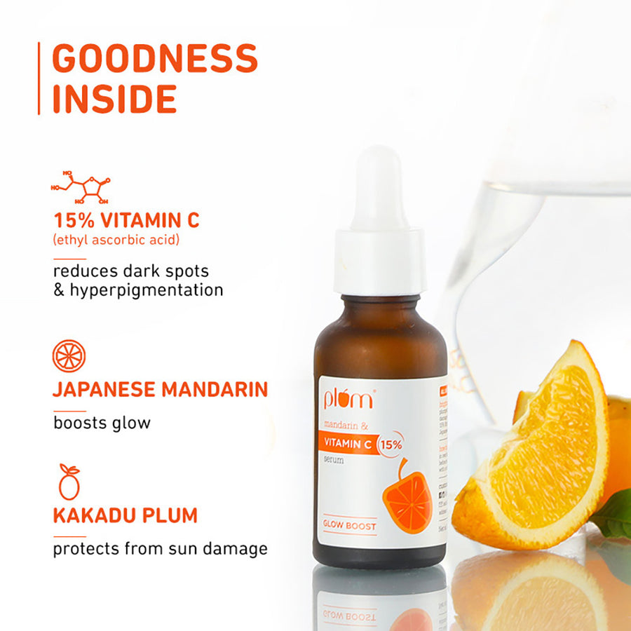 Plum Mandarin & Vitamin C 15% Glow Boost Serum, Brightening and Dark Spot Care, 30ml