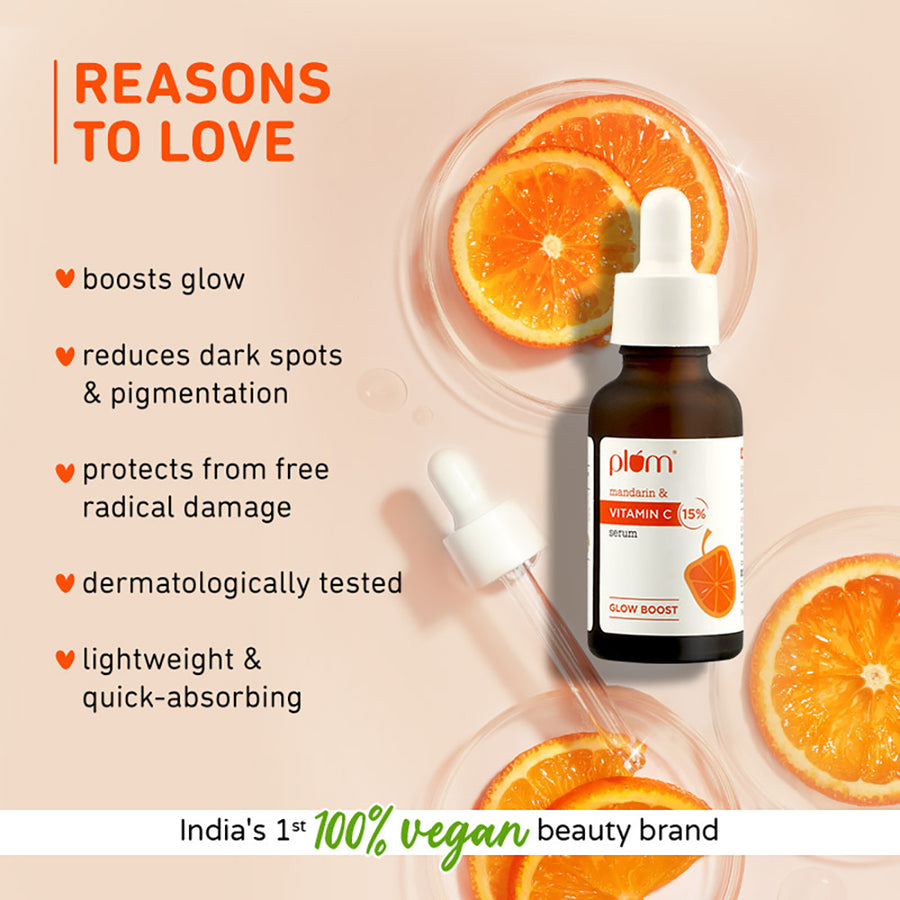 Plum Mandarin & Vitamin C 15% Glow Boost Serum, Brightening and Dark Spot Care, 30ml