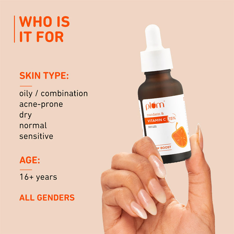 Plum Mandarin & Vitamin C 15% Glow Boost Serum, Brightening and Dark Spot Care, 30ml