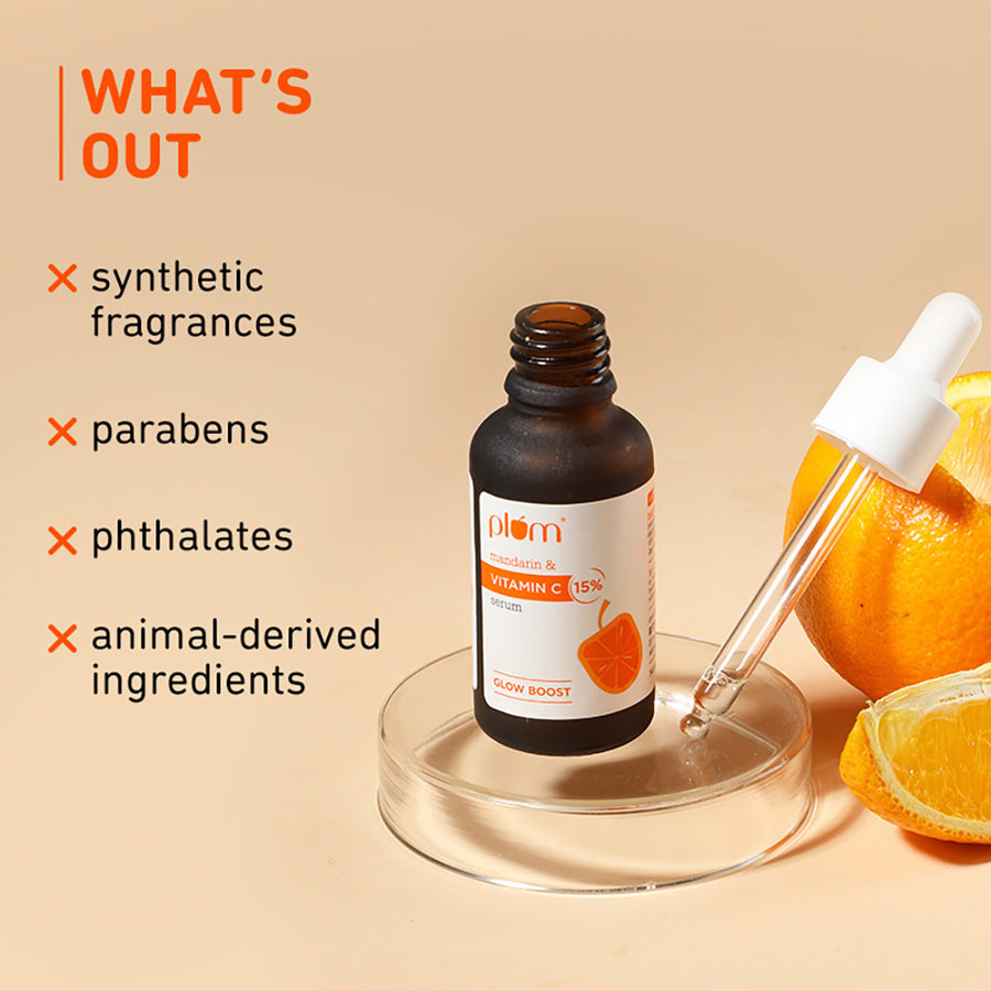 Plum Mandarin & Vitamin C 15% Glow Boost Serum, Brightening and Dark Spot Care, 30ml