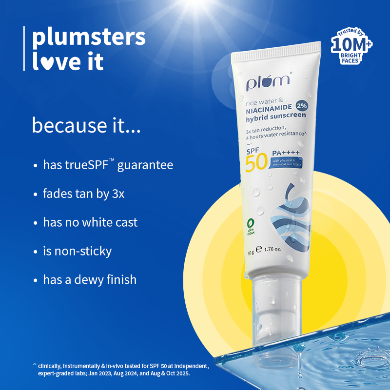 Plum Rice Water & 2% Niacinamide (SPF50)Broad Spectrum Sunscreen with Blue Light Protection, 50g