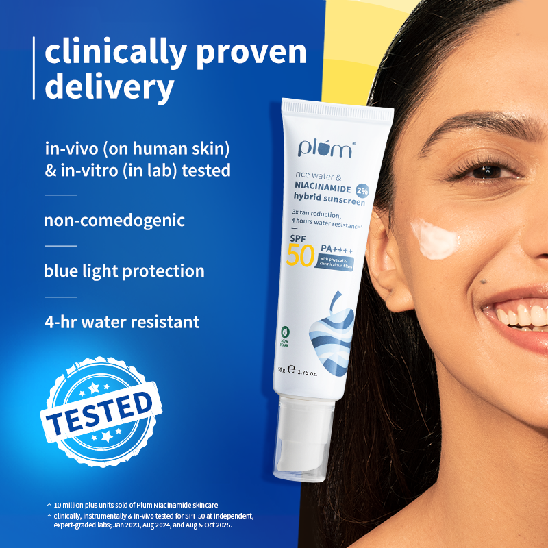 Plum Rice Water & 2% Niacinamide (SPF50)Broad Spectrum Sunscreen with Blue Light Protection, 50g