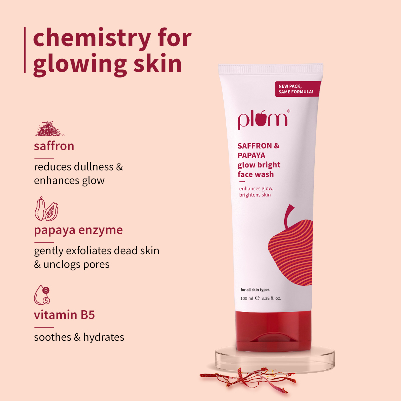Plum Saffron & Papaya Glow Bright Sulphate-Free Face Wash with Vitamin B5, 150ml