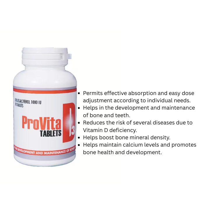 Provita Vitamin D3 1000 IU Tablets 90's - Everyday Vitamin D3 Supplement to Support Bones, Muscles & Immune Function, Easy One-a-Day Tablets for Adults, 90 Tablets for 3 Months