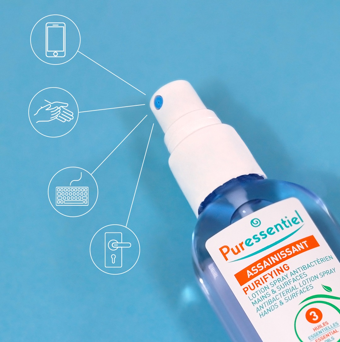 Puressentiel Purifying Antibacterial Lotion Spray Hands & Surfaces with 3 Essential Oils 80ml