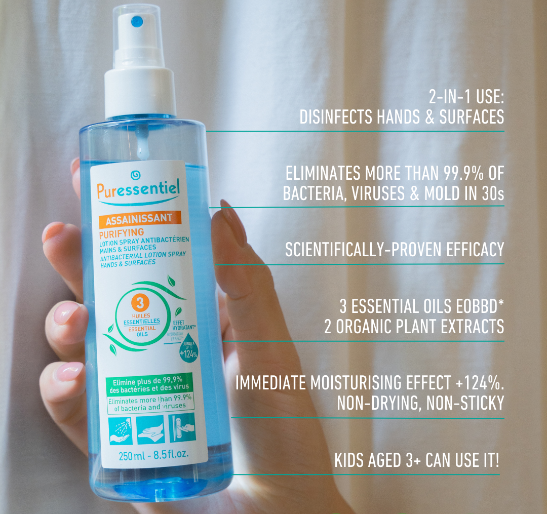 Puressentiel Purifying Antibacterial Lotion Spray Hands & Surfaces with 3 Essential Oils 250ml